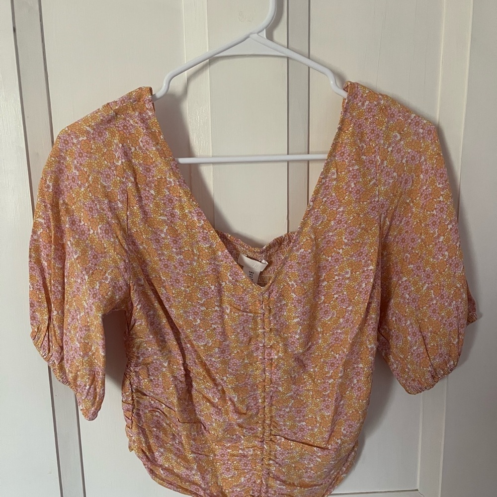 H&M Pink and Orange Floral Blouse